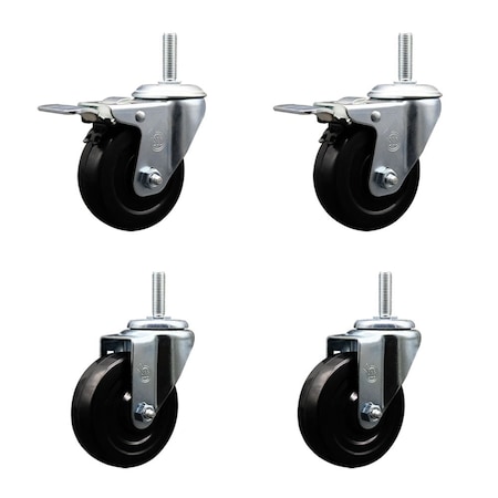 Service Caster 4 Inch Soft Rubber Swivel 34 Inch Threaded Stem Caster Set 2 Total Lock Brakes SCC-TSTTL20S414-SRS-34212-2-S-2